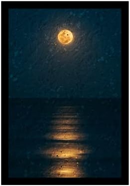 Ritwikas אמנות קיר מופשטת של ירח מלא ואורו | ציור עם מסגרת לעיצוב בית ומשרדים | ציור דיגיטלי רב